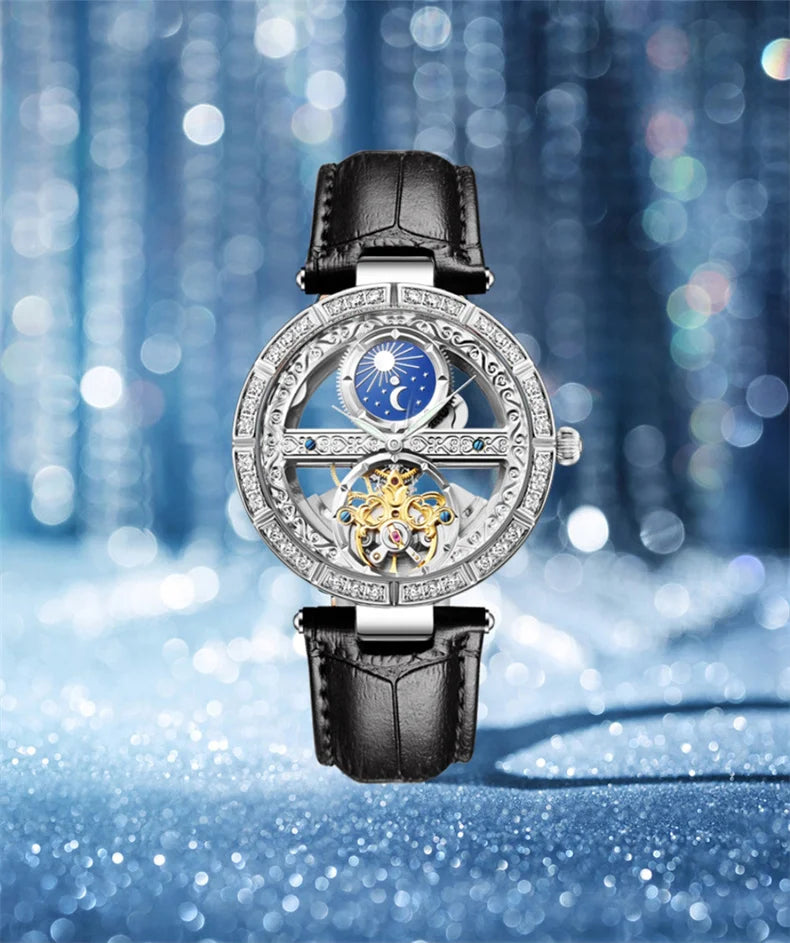 Skeleton Automatic Leather Women Watch