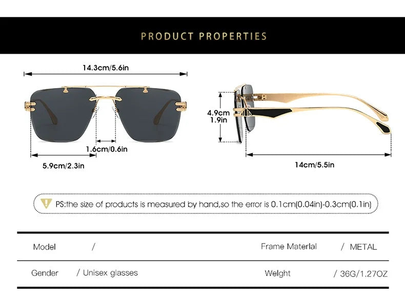 Rimless Pilot Retro Sunglasses