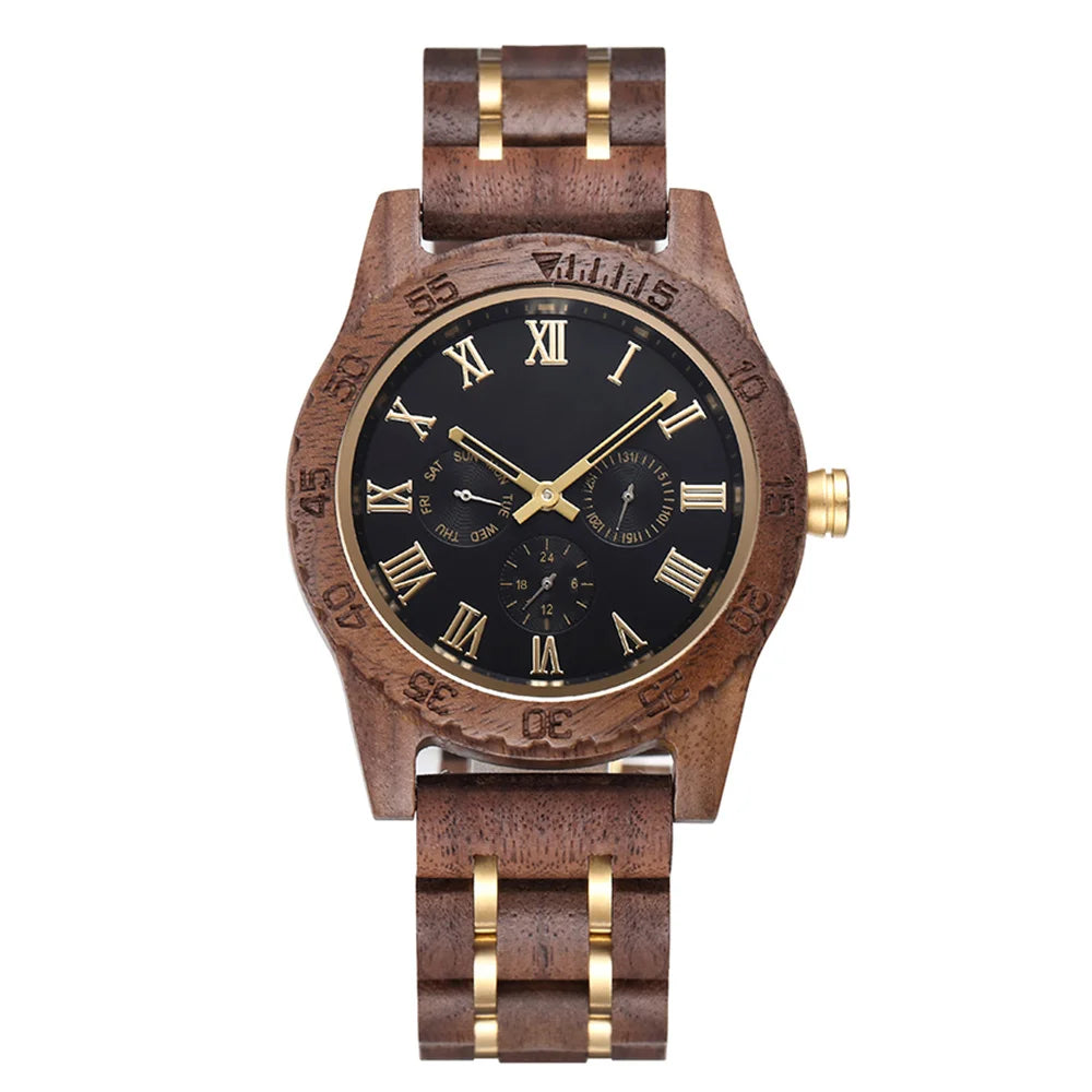 Wooden Quartz Date Men Watch