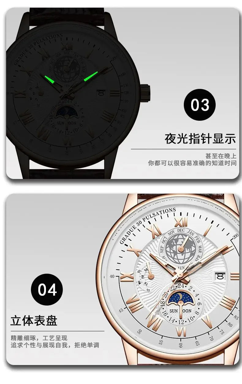 Waterproof Leather Sport Men Watch