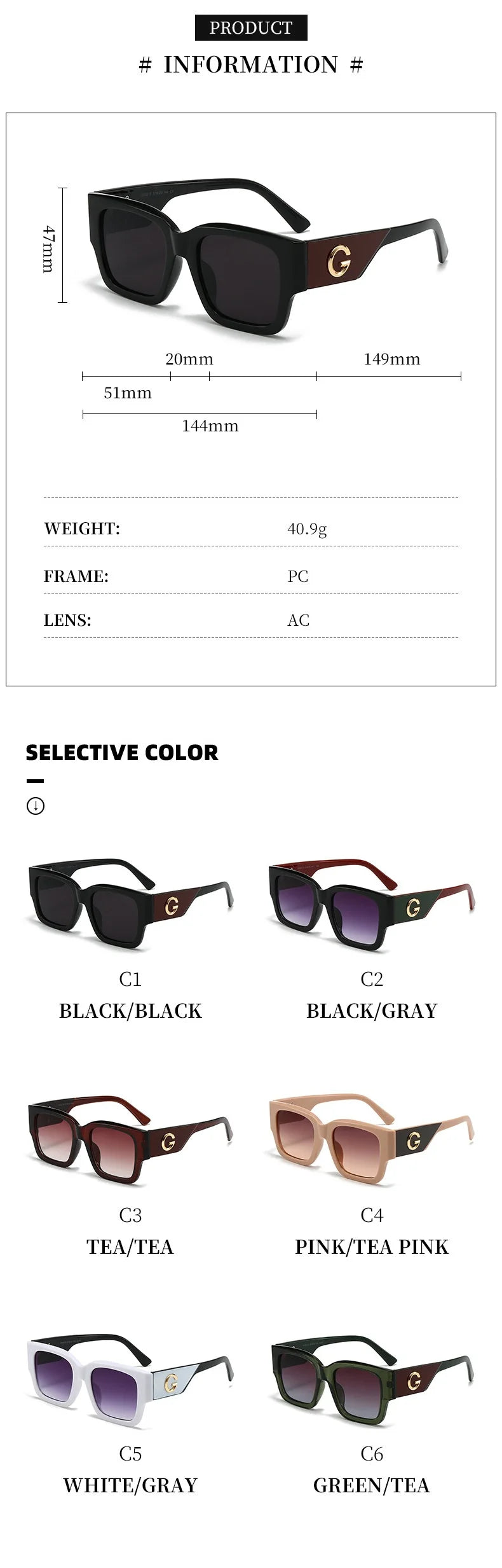 European Square Designer Sunglasses