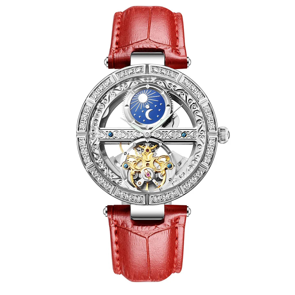 Skeleton Automatic Leather Women Watch