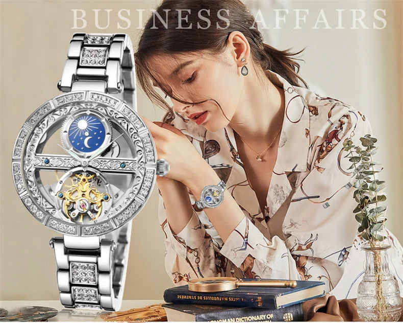 Skeleton Automatic Leather Women Watch
