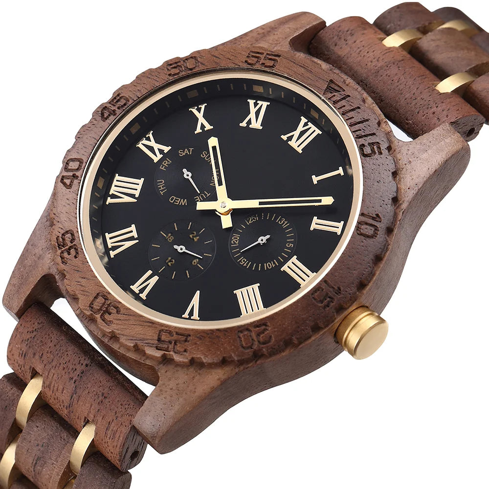 Wooden Quartz Date Men Watch