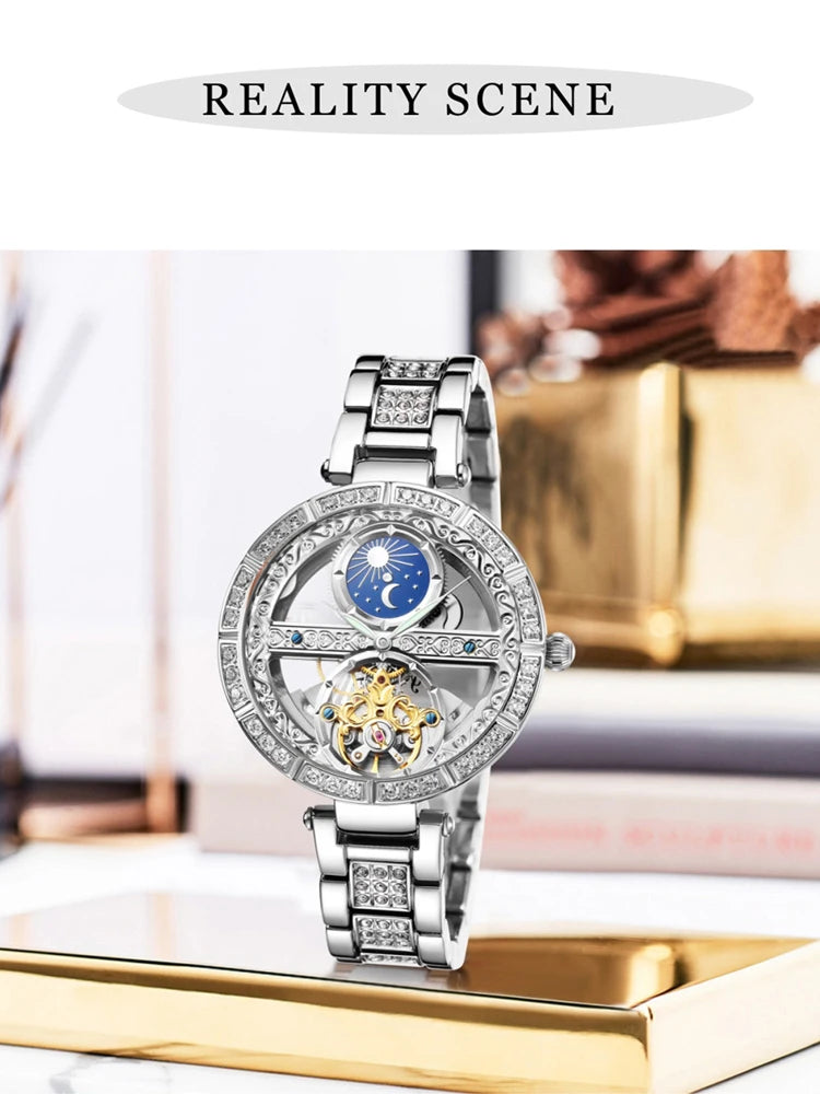 Skeleton Automatic Leather Women Watch