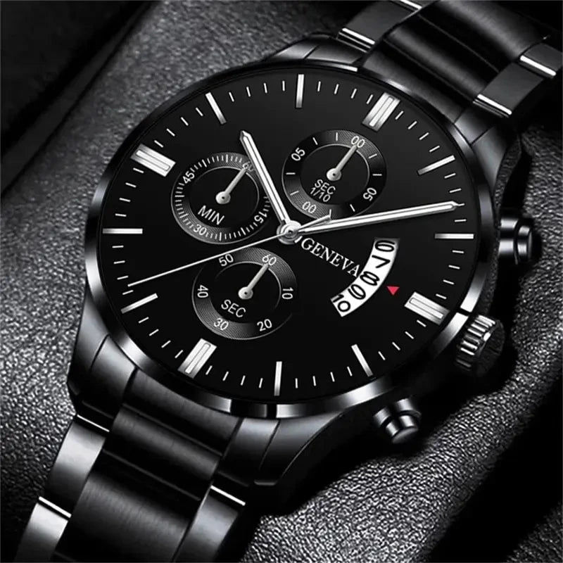 Black Steel Business Men Watch