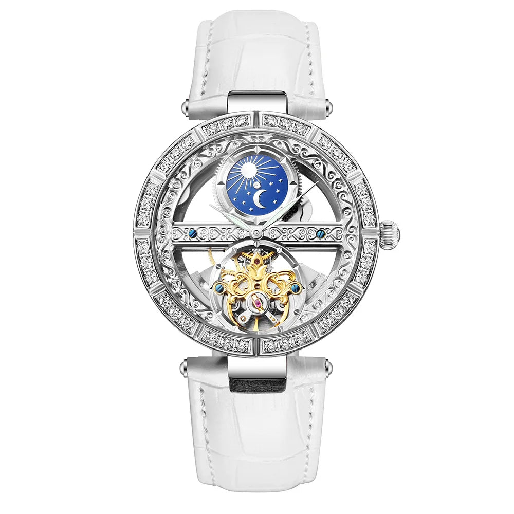 Skeleton Automatic Leather Women Watch
